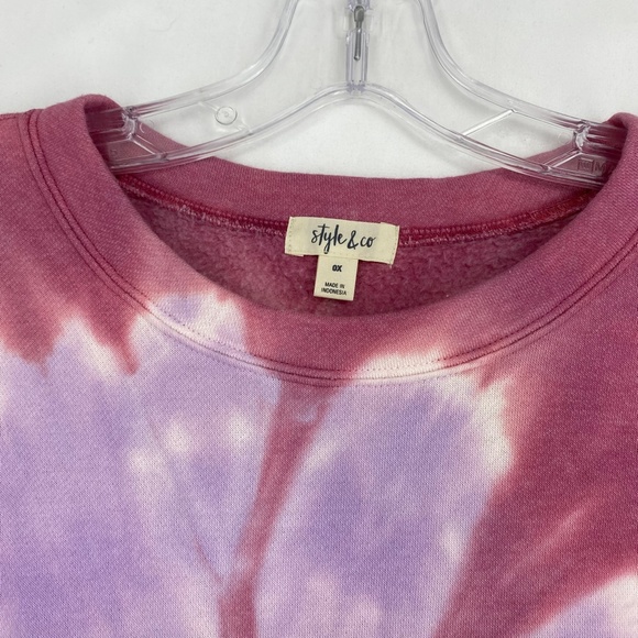 Style & Co Womens Size 0X Pullover Sweatshirt Rose Pink Lavender Tie-Dye Top LS - Picture 6 of 10